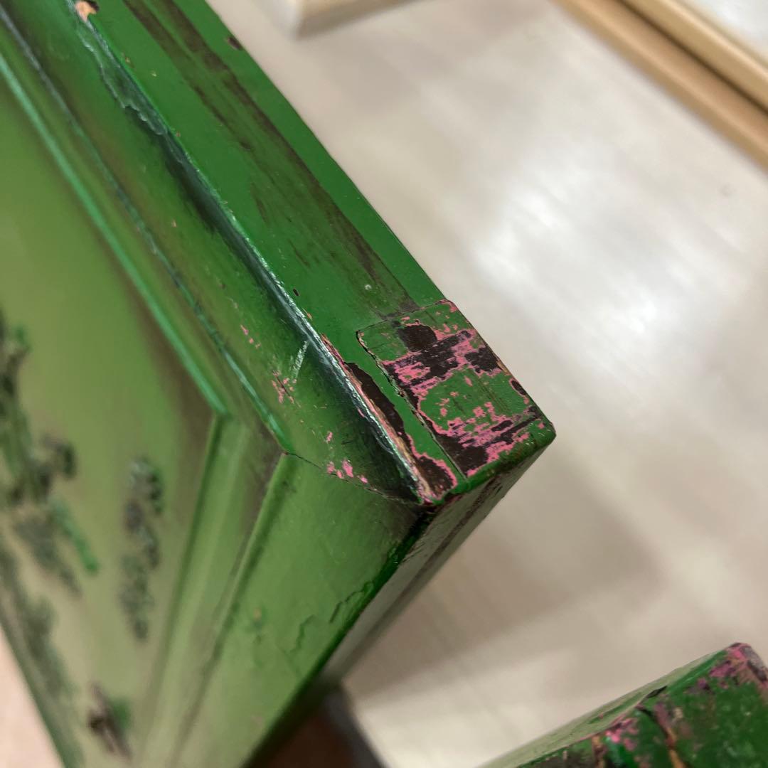 緑色の彫刻木製扉 2枚セット＊中国？