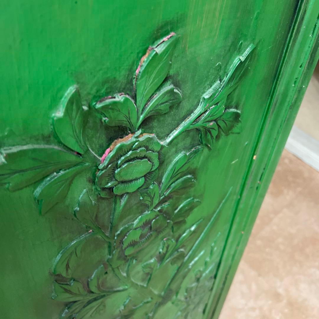 緑色の彫刻木製扉 2枚セット＊中国？