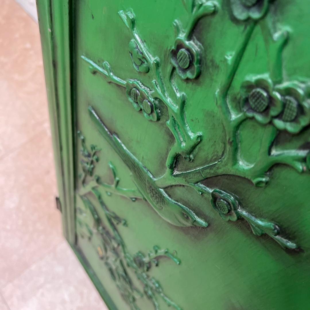 緑色の彫刻木製扉 2枚セット＊中国？