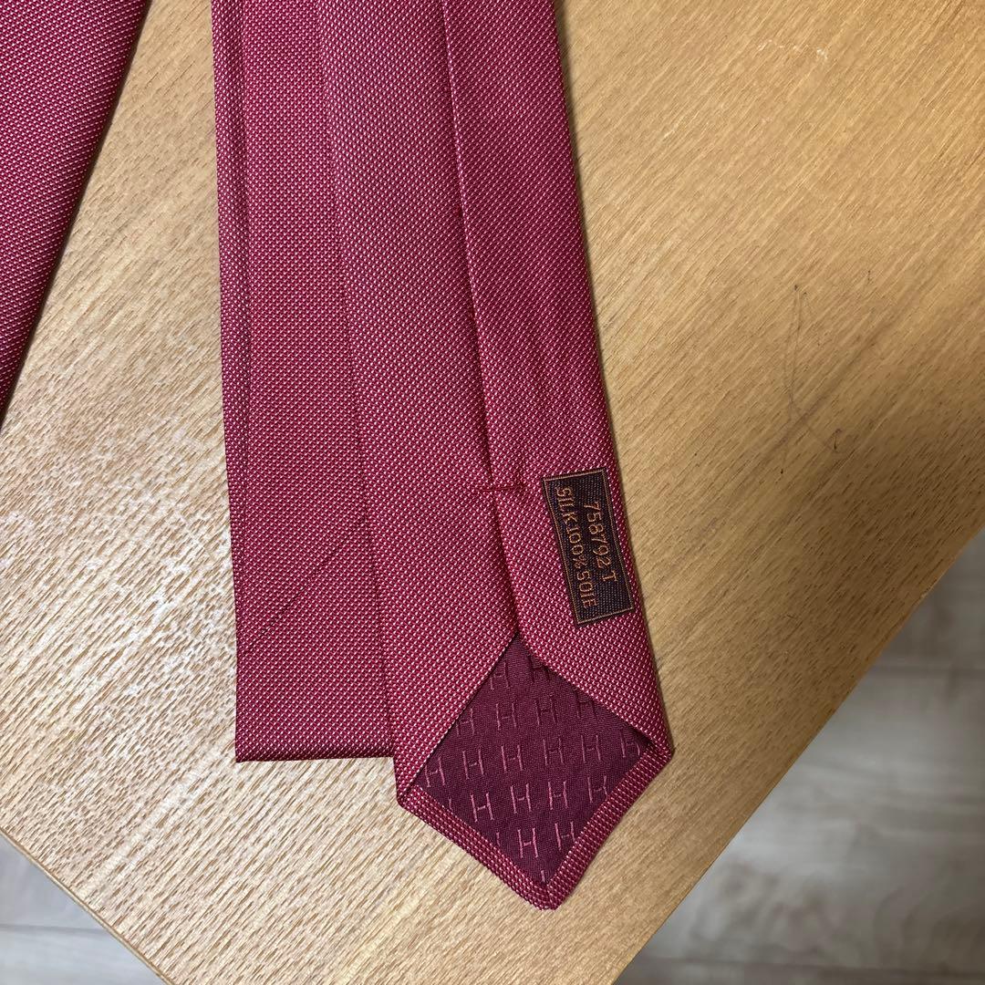Hermes シルク ネクタイ 無地　ソリッド　レッド