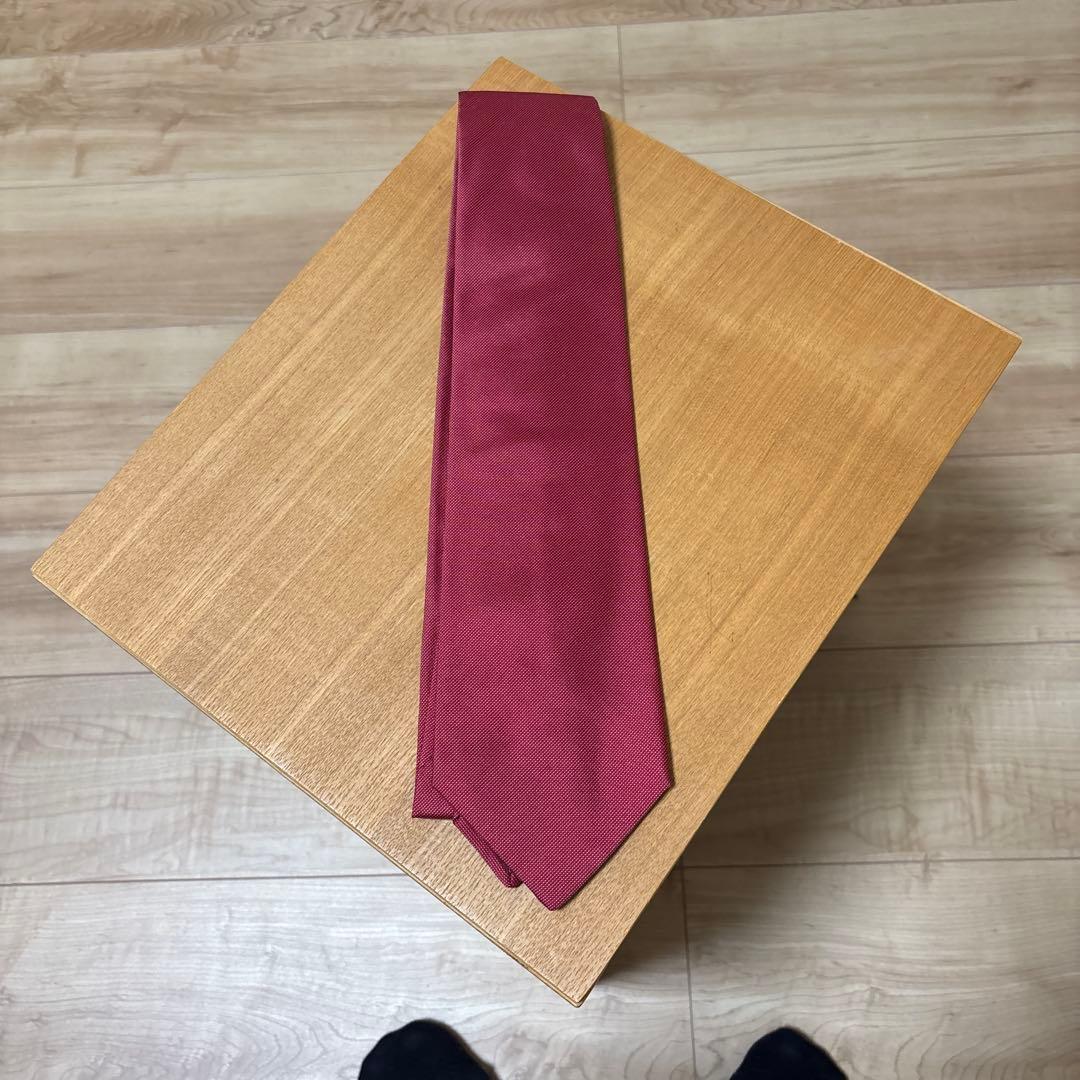 Hermes シルク ネクタイ 無地　ソリッド　レッド