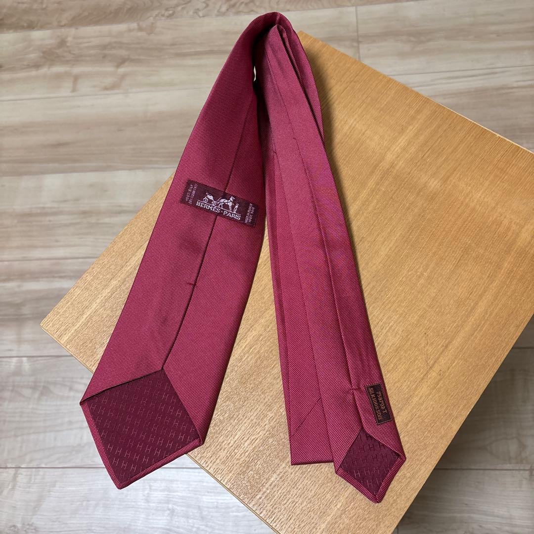 Hermes シルク ネクタイ 無地　ソリッド　レッド