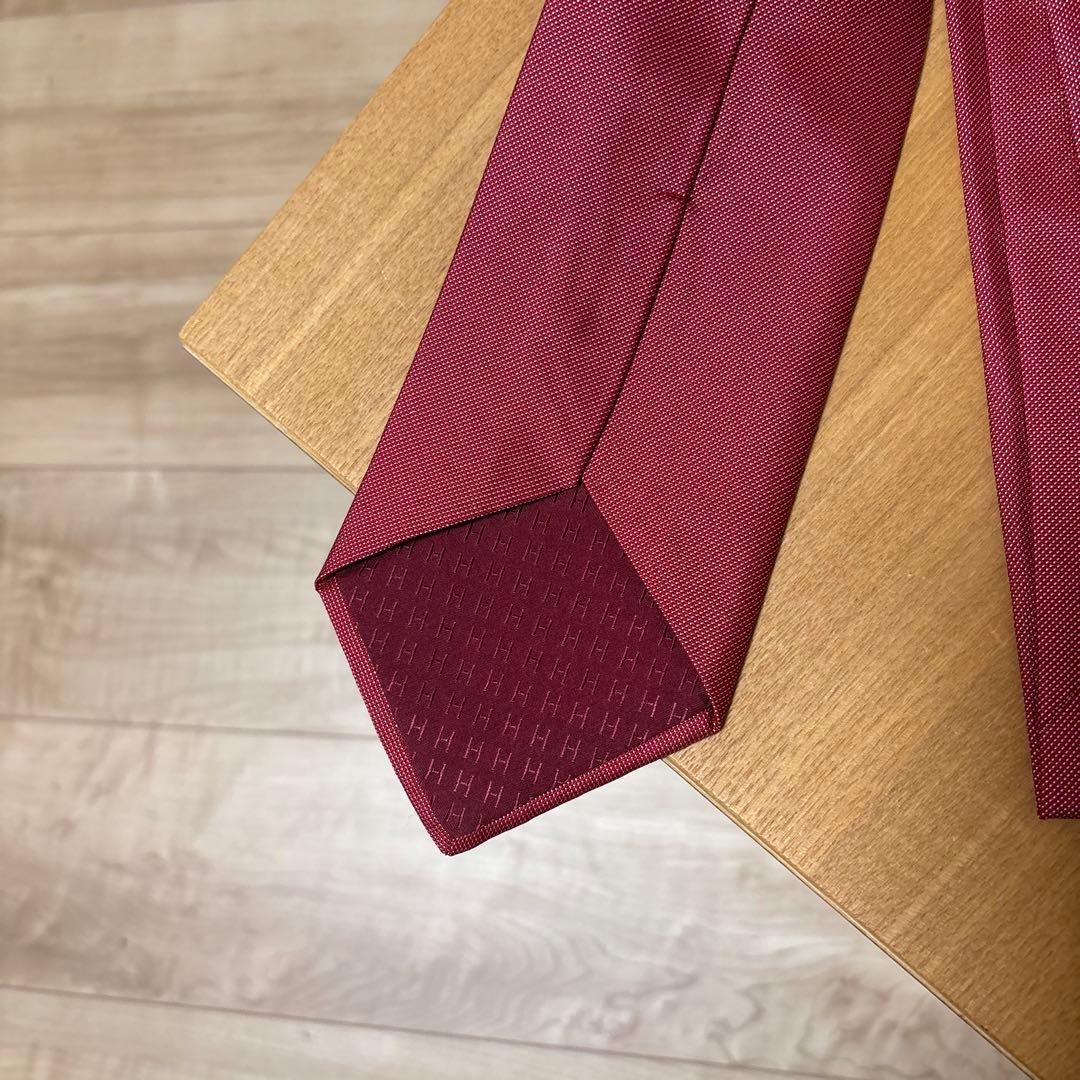 Hermes シルク ネクタイ 無地　ソリッド　レッド