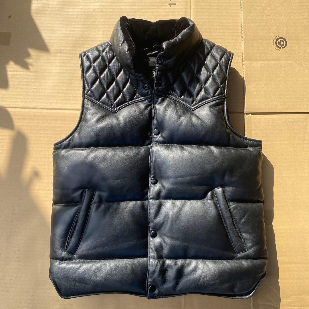 リューグー製レザー キルティングダウンベスト 黒美品