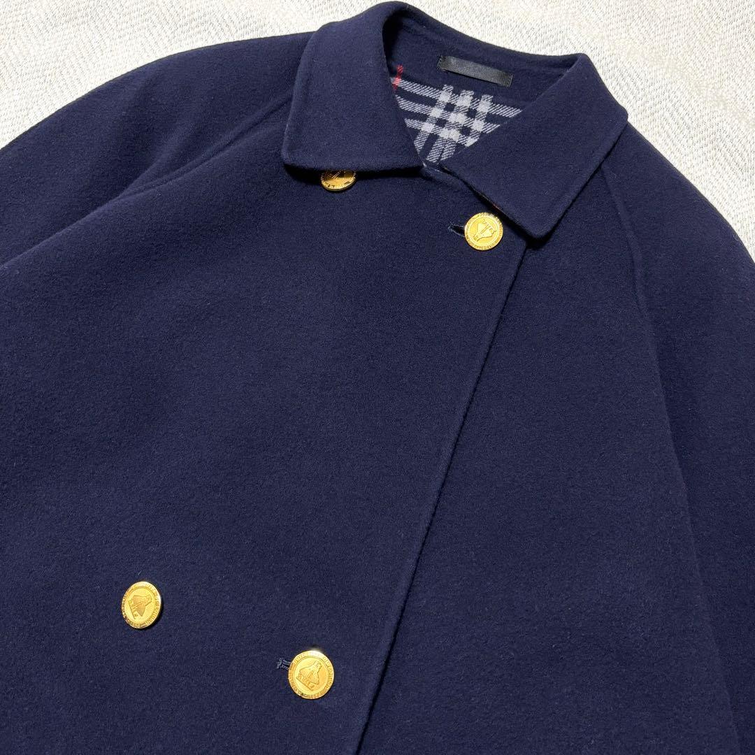極美品 BURBERRY バーバリー 金ボタン カシミヤ混 ノバチェック コート