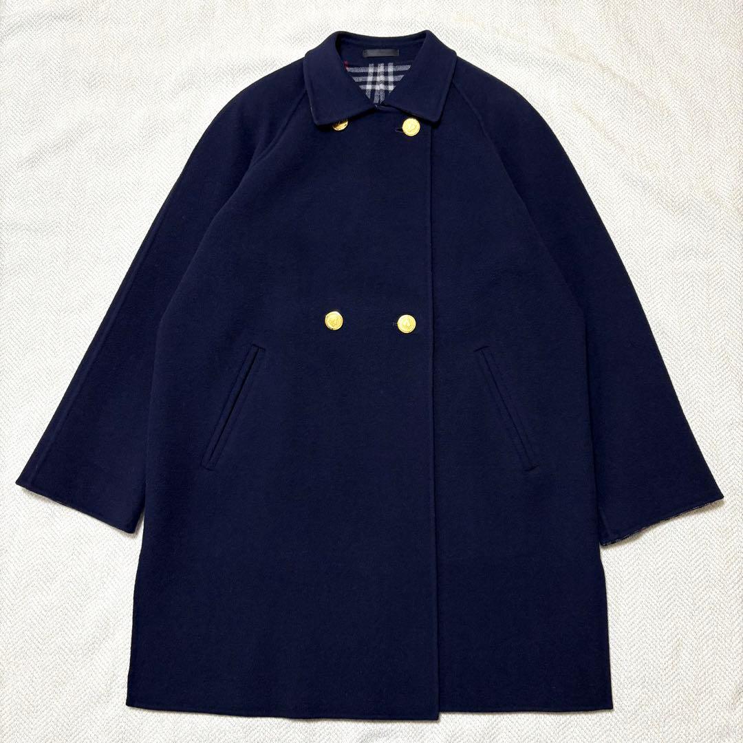 極美品 BURBERRY バーバリー 金ボタン カシミヤ混 ノバチェック コート