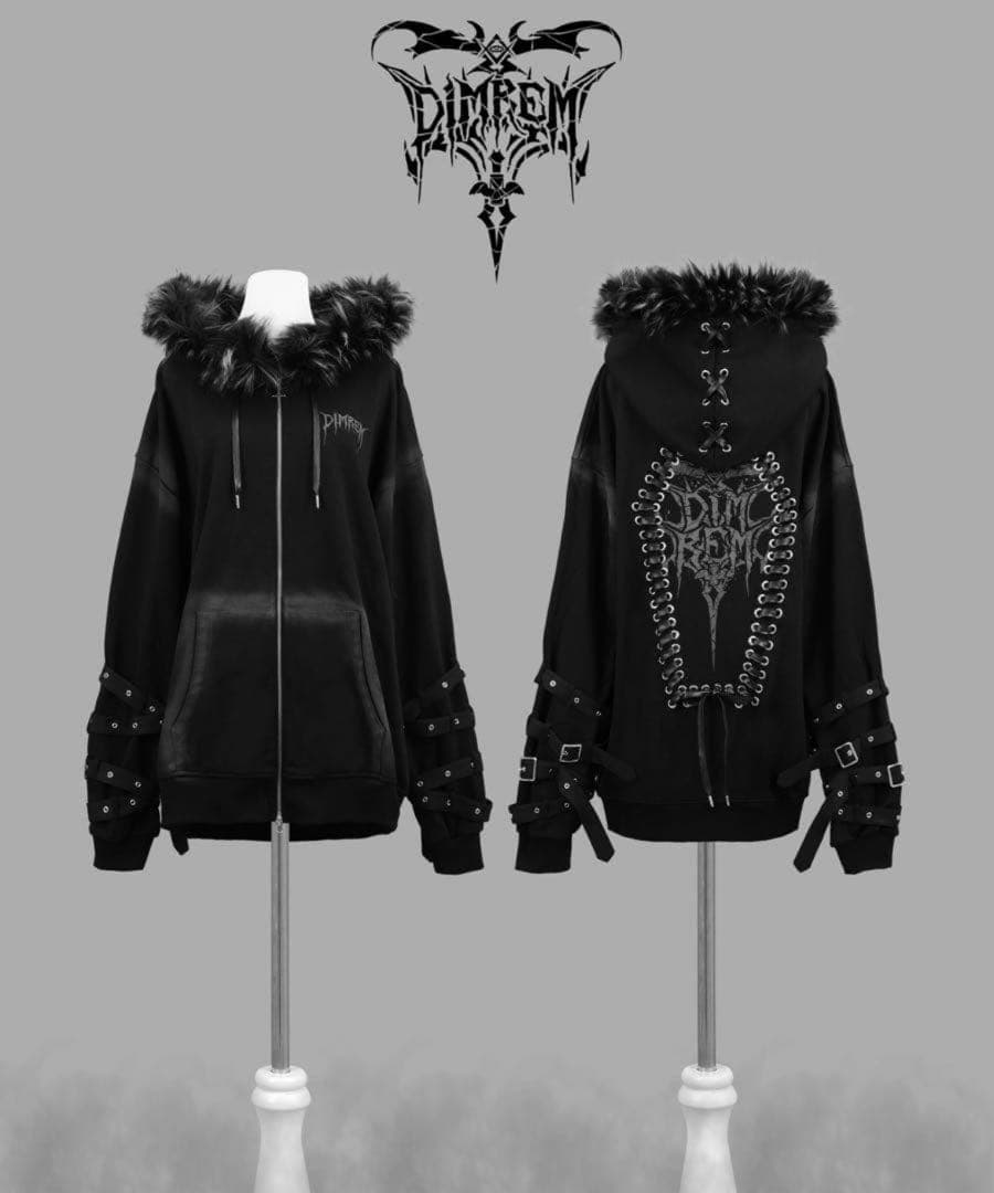 【DIMREM】超ハトメファーフードパーカー【Black】 DimMoire