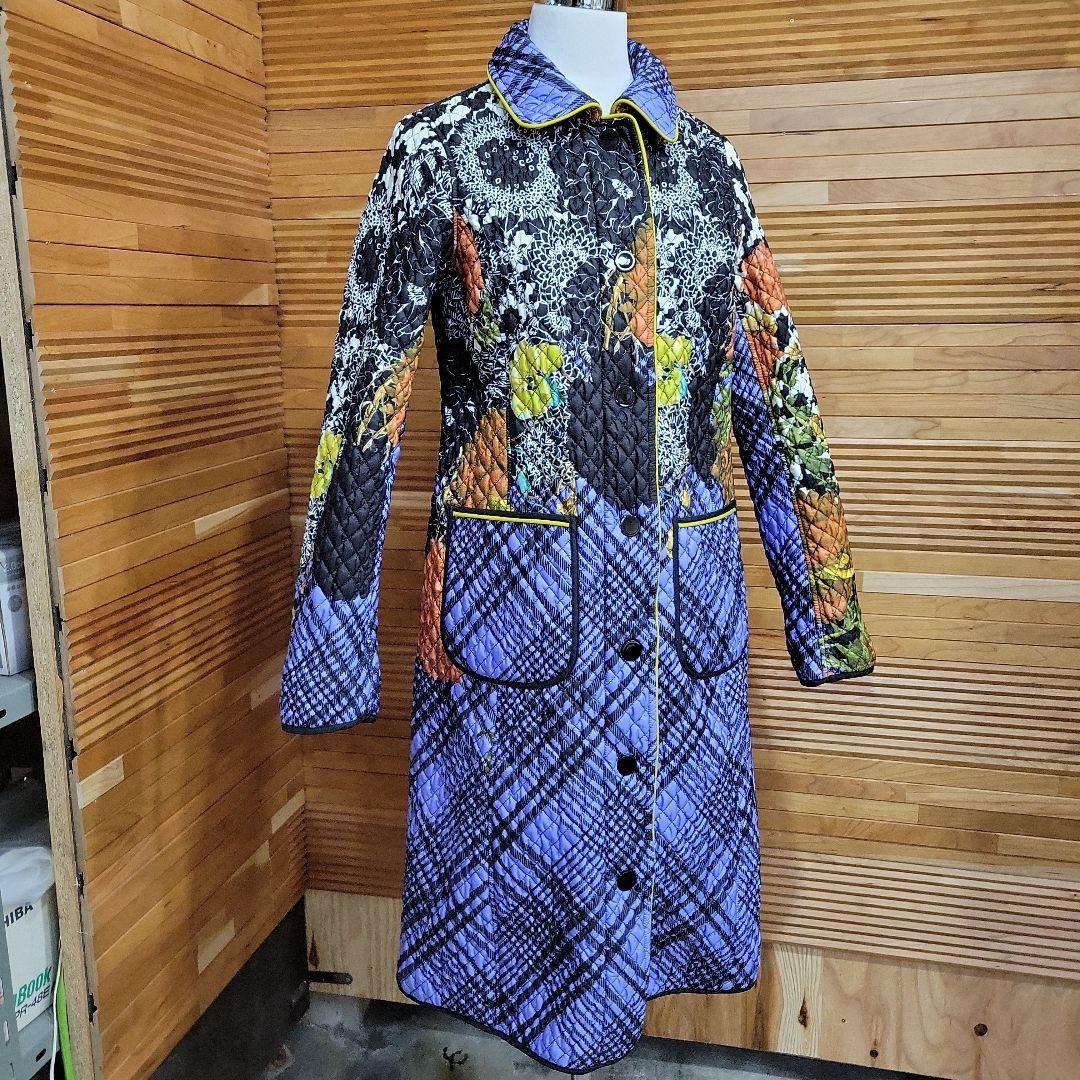 souhait イタリア製 リバーシブルコート 花柄×チェック レディースM相当