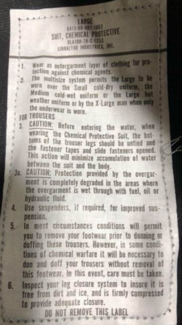 米軍　ケミカルプロテクティブスーツ　dead stock 実物　70's 官給品