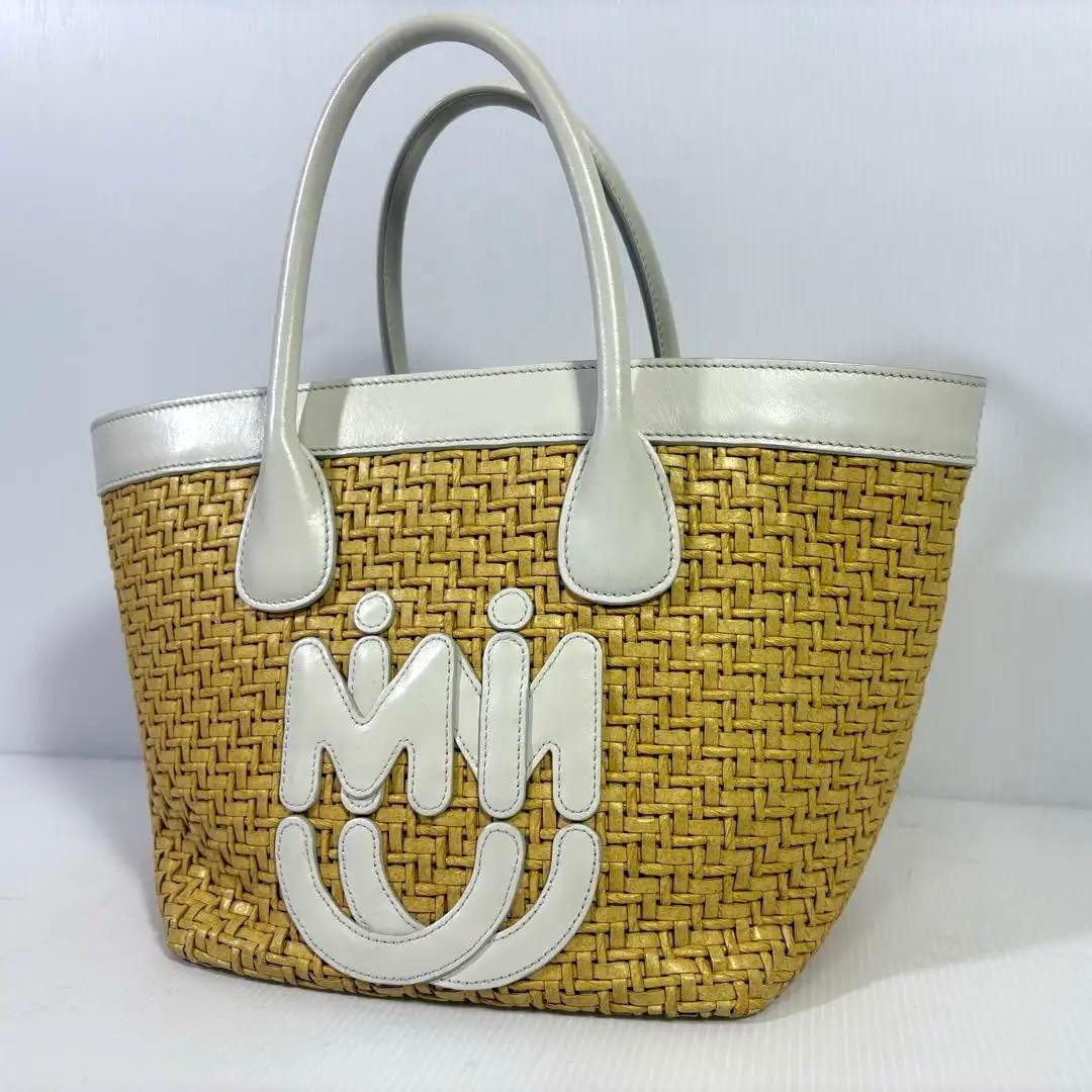 MIU MIU バッグ ロゴ カーフレザー カゴバッグ 白