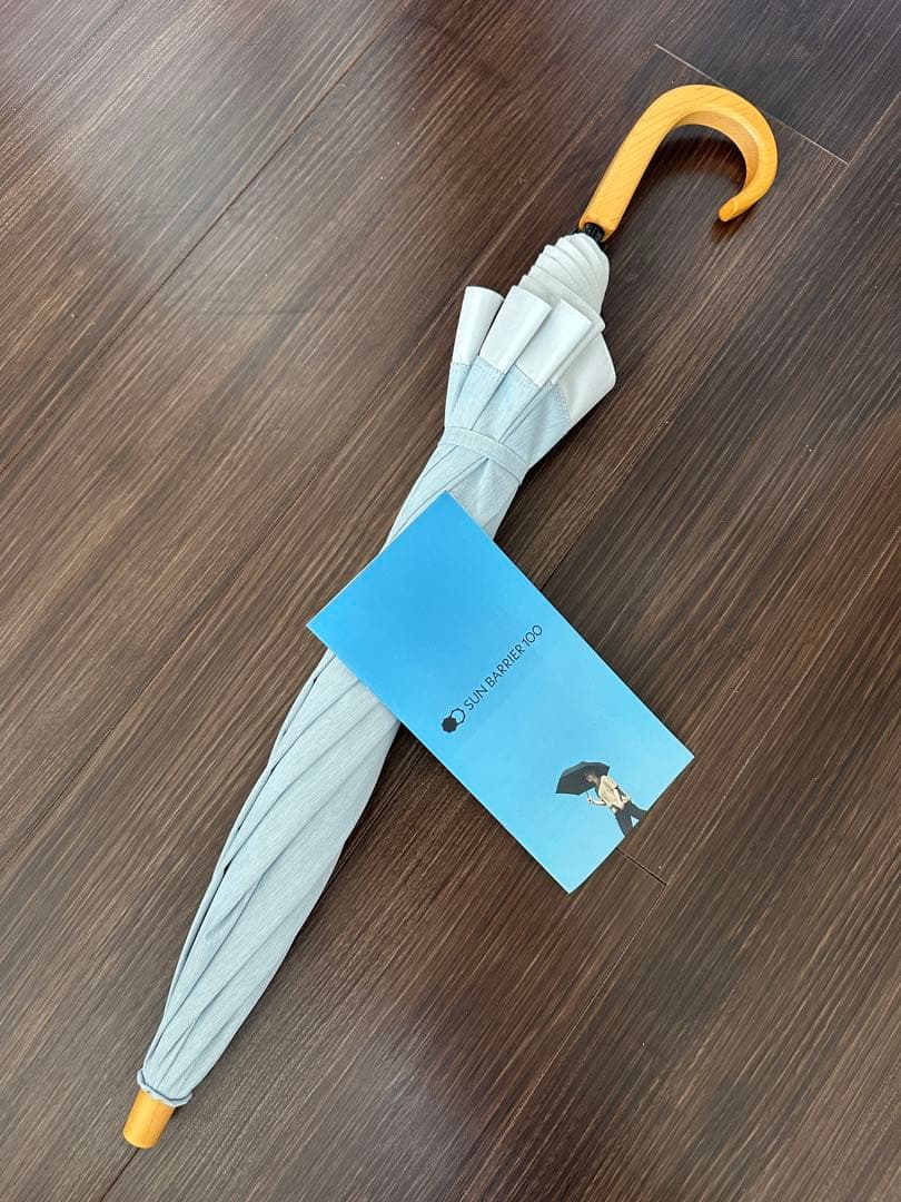 サンバリア100 折りたたみ日傘 ２段折コンビmoku/ブルー/木曲がり手元