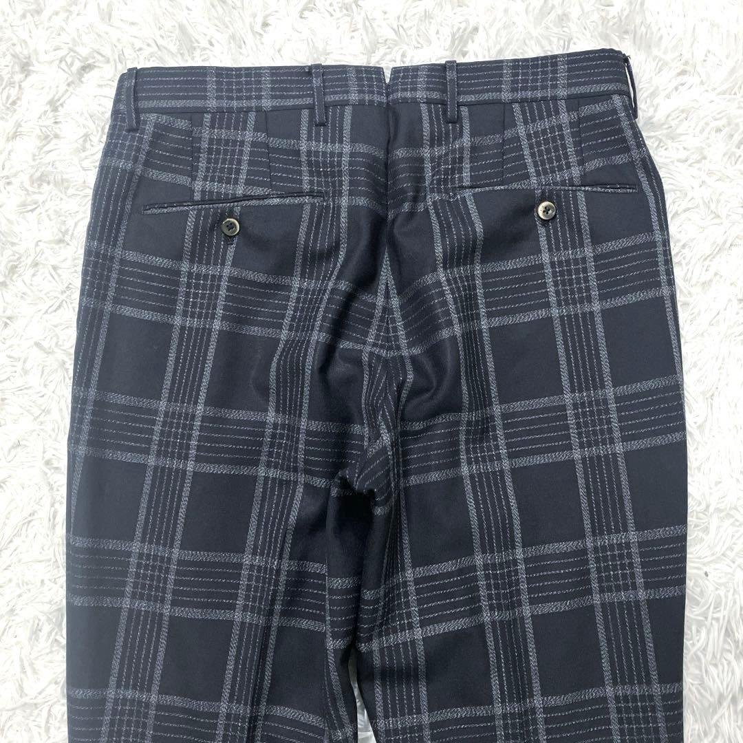 美品✨　PT01　スラックスパンツ　チェック柄　シルク混　46　ブラック