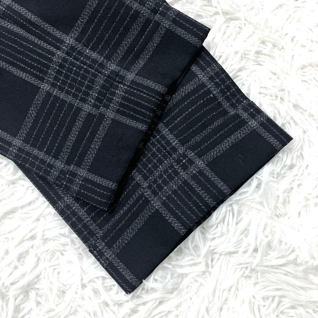美品✨　PT01　スラックスパンツ　チェック柄　シルク混　46　ブラック