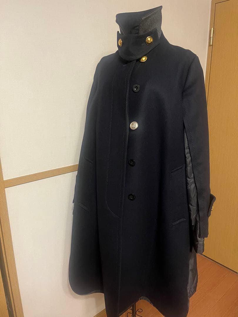 サカイ　ネイビー ドッキングチェスターコート サイズ3