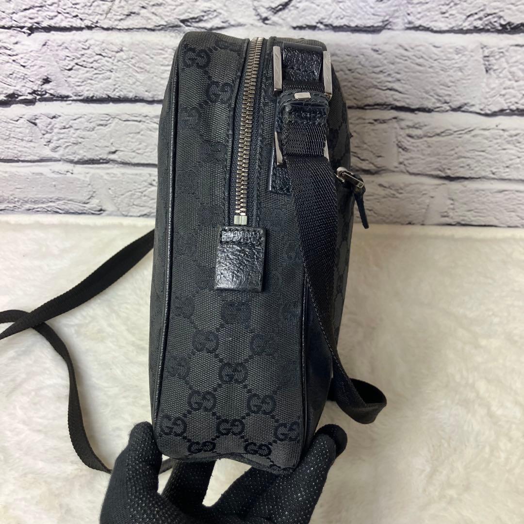 グッチ✨GGキャンバス レザー ショルダーバッグ 斜め掛け 黒