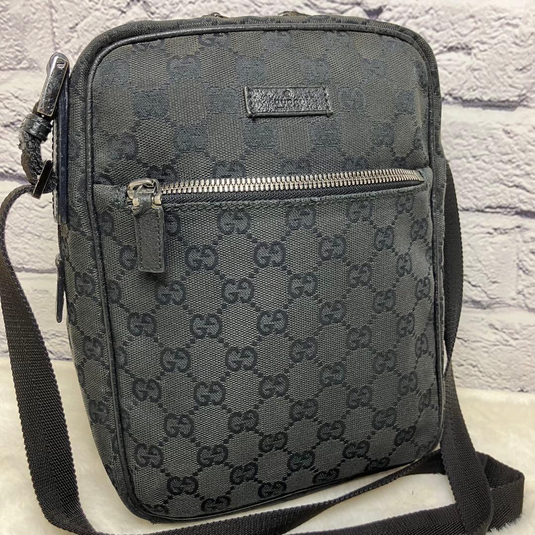 グッチ✨GGキャンバス レザー ショルダーバッグ 斜め掛け 黒