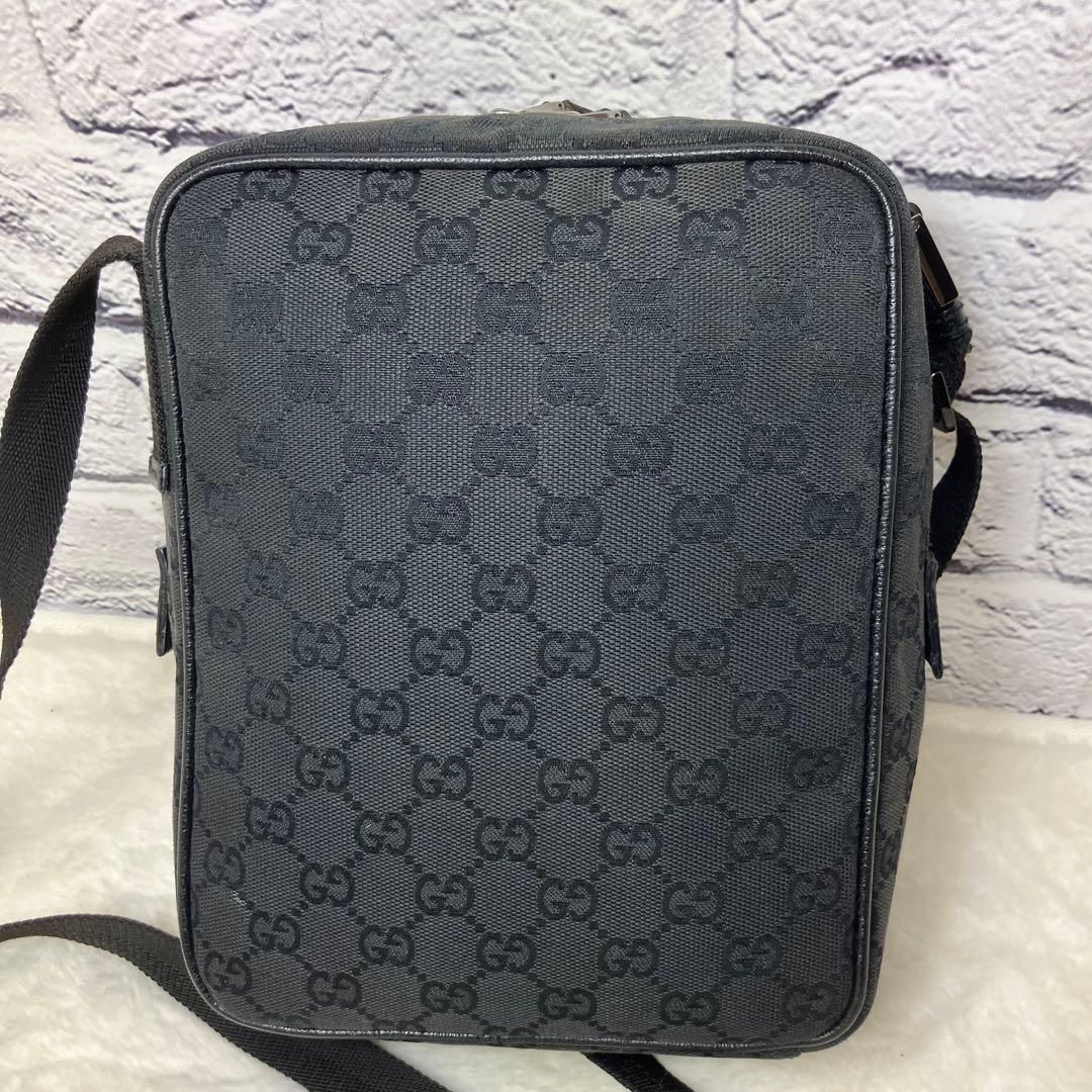 グッチ✨GGキャンバス レザー ショルダーバッグ 斜め掛け 黒