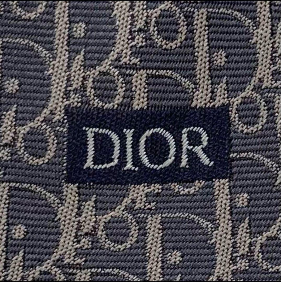 ［美品］ディオールオム　オブリーク　ストライプ　シルク　ネクタイ　ネイビー