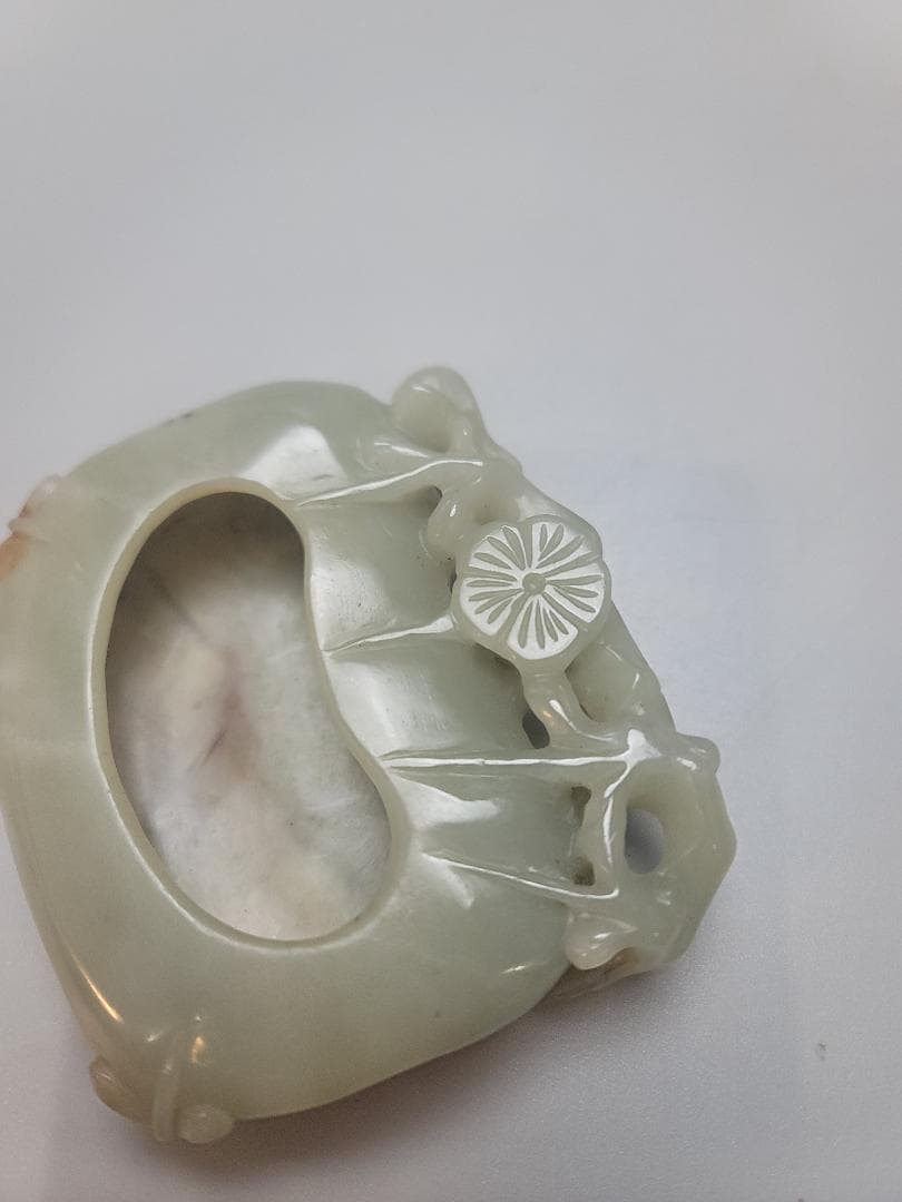 時代文房具 和田玉 如意 清代 原石手彫 筆洗 筆添 墨池