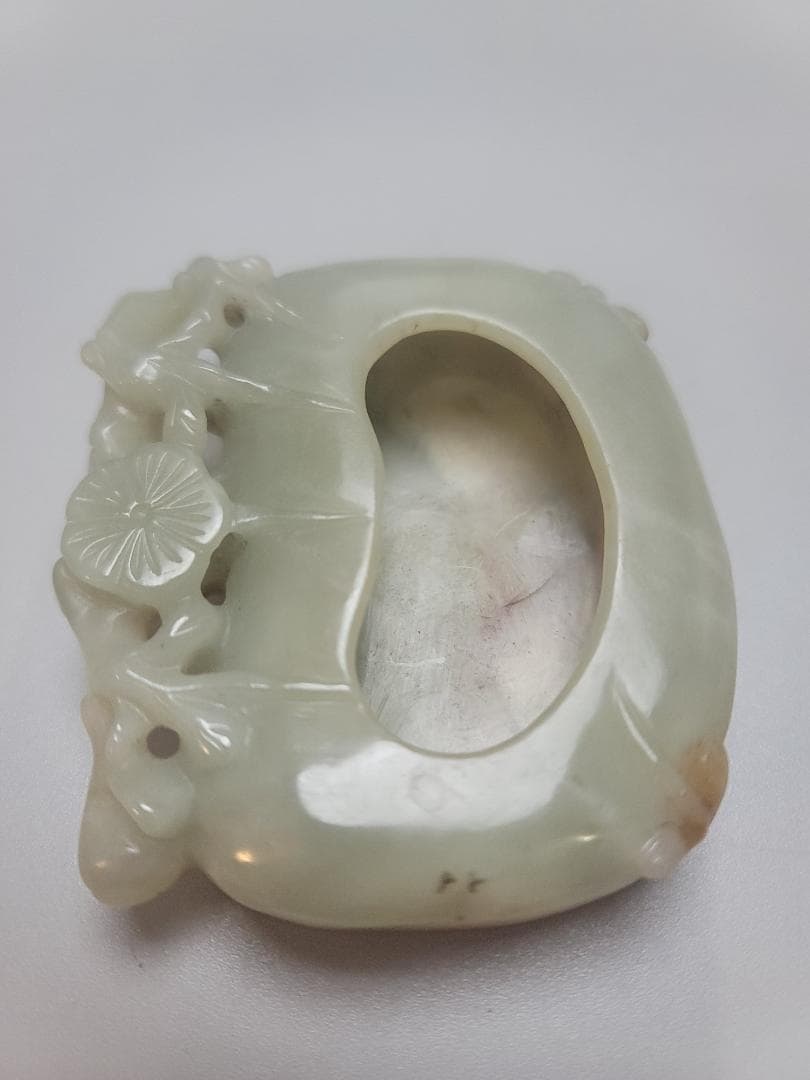 時代文房具 和田玉 如意 清代 原石手彫 筆洗 筆添 墨池