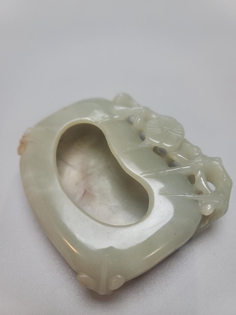 時代文房具 和田玉 如意 清代 原石手彫 筆洗 筆添 墨池