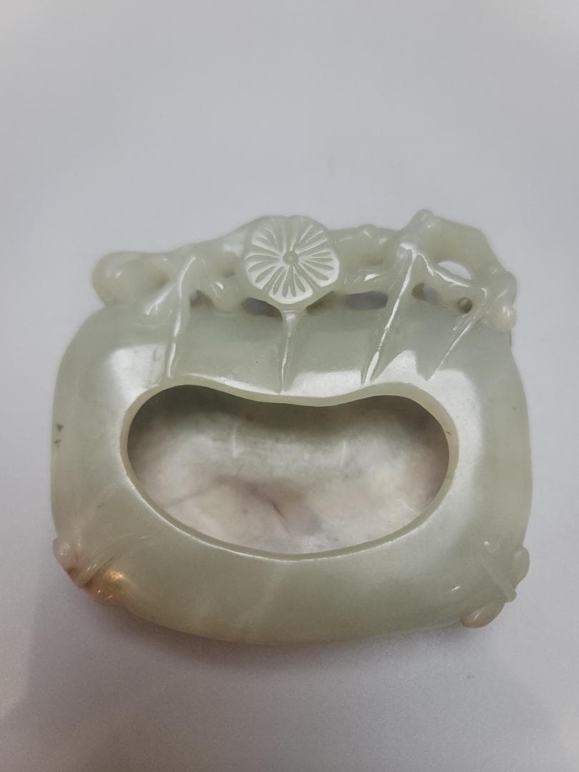 時代文房具 和田玉 如意 清代 原石手彫 筆洗 筆添 墨池