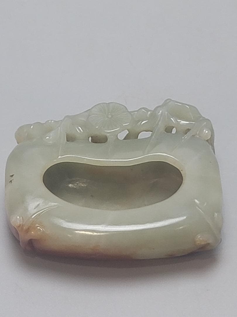 時代文房具 和田玉 如意 清代 原石手彫 筆洗 筆添 墨池