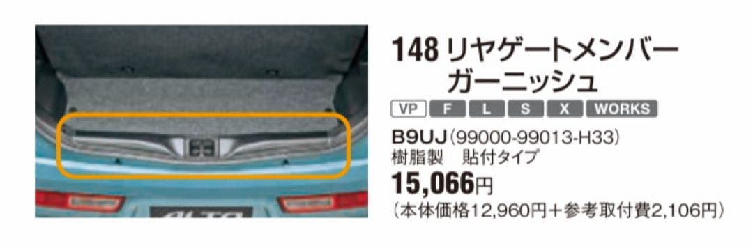 HA36S　アルト　純正オプション　リアゲートメンバーガーニッシュ　ワークス