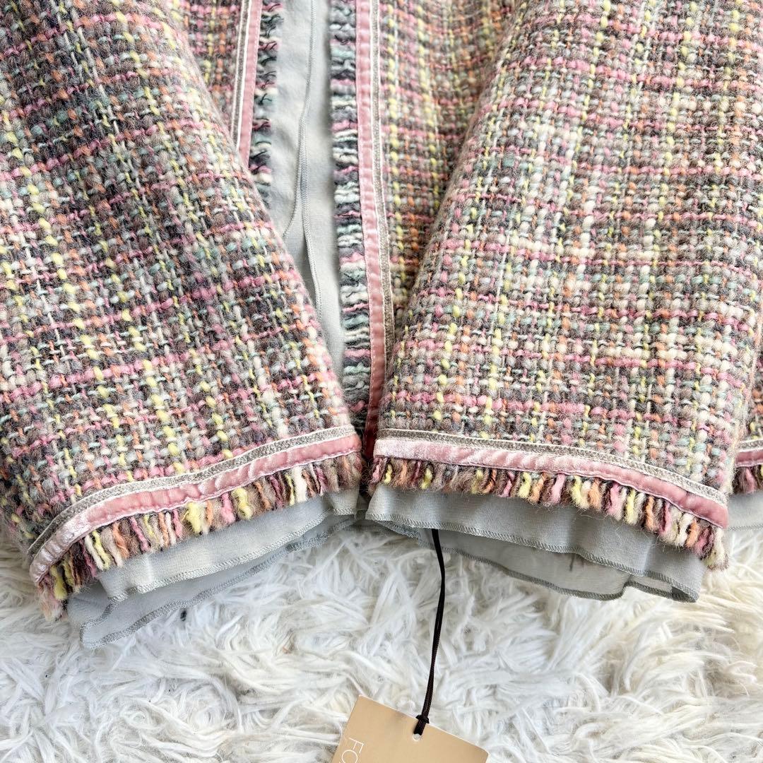 新品タグ付き♡フォクシー ノーカラージャケット ミックスツイード シルク 42