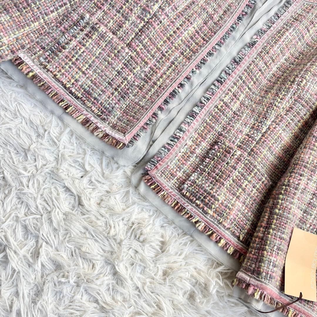 新品タグ付き♡フォクシー ノーカラージャケット ミックスツイード シルク 42