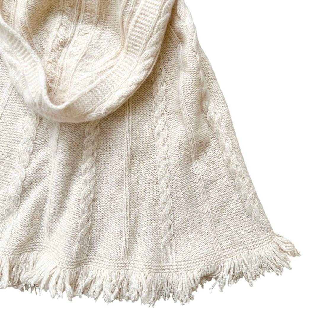 PINK HOUSE　アンゴラ混　ウール　ニットケーブルポンチョ　ポンポン