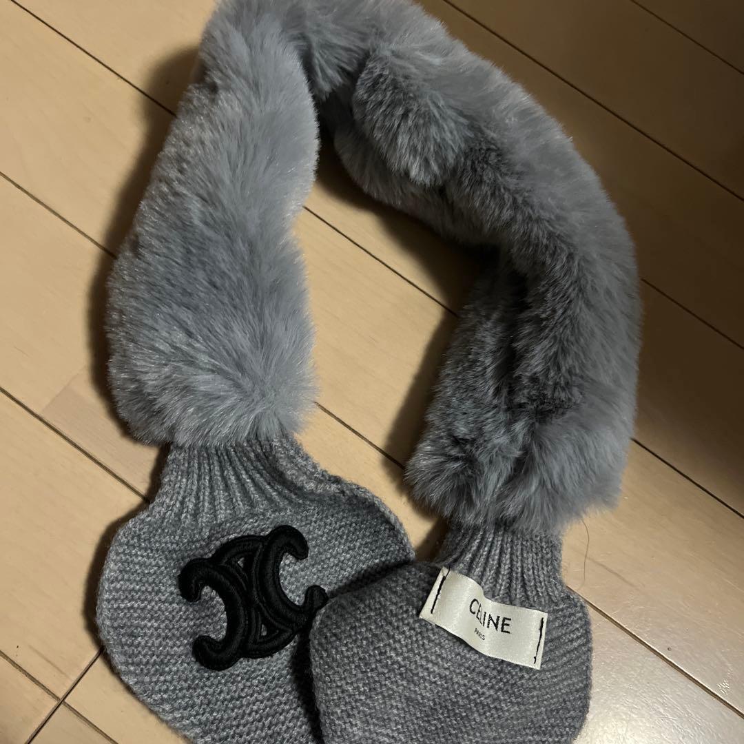CELINE グレー マフラー ファー