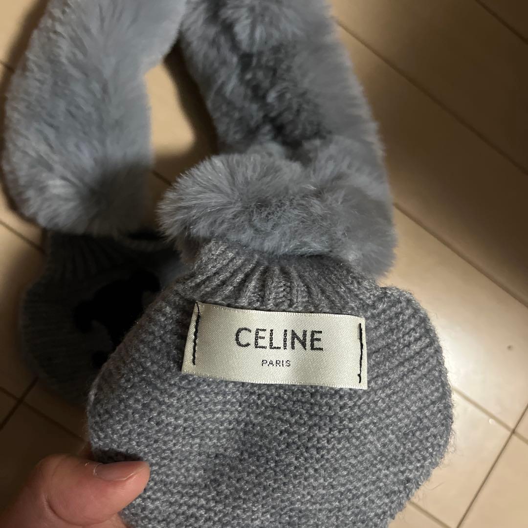 CELINE グレー マフラー ファー