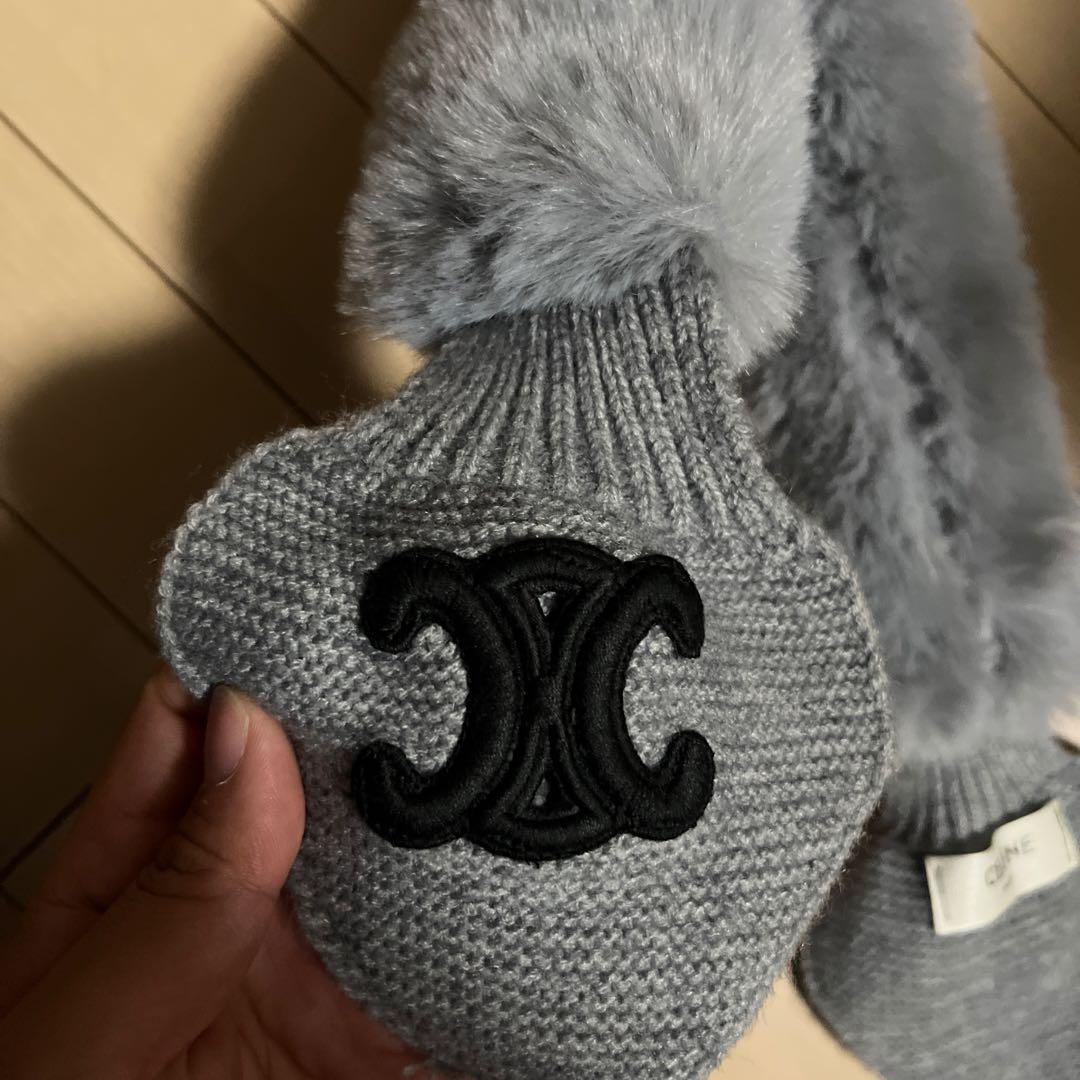 CELINE グレー マフラー ファー