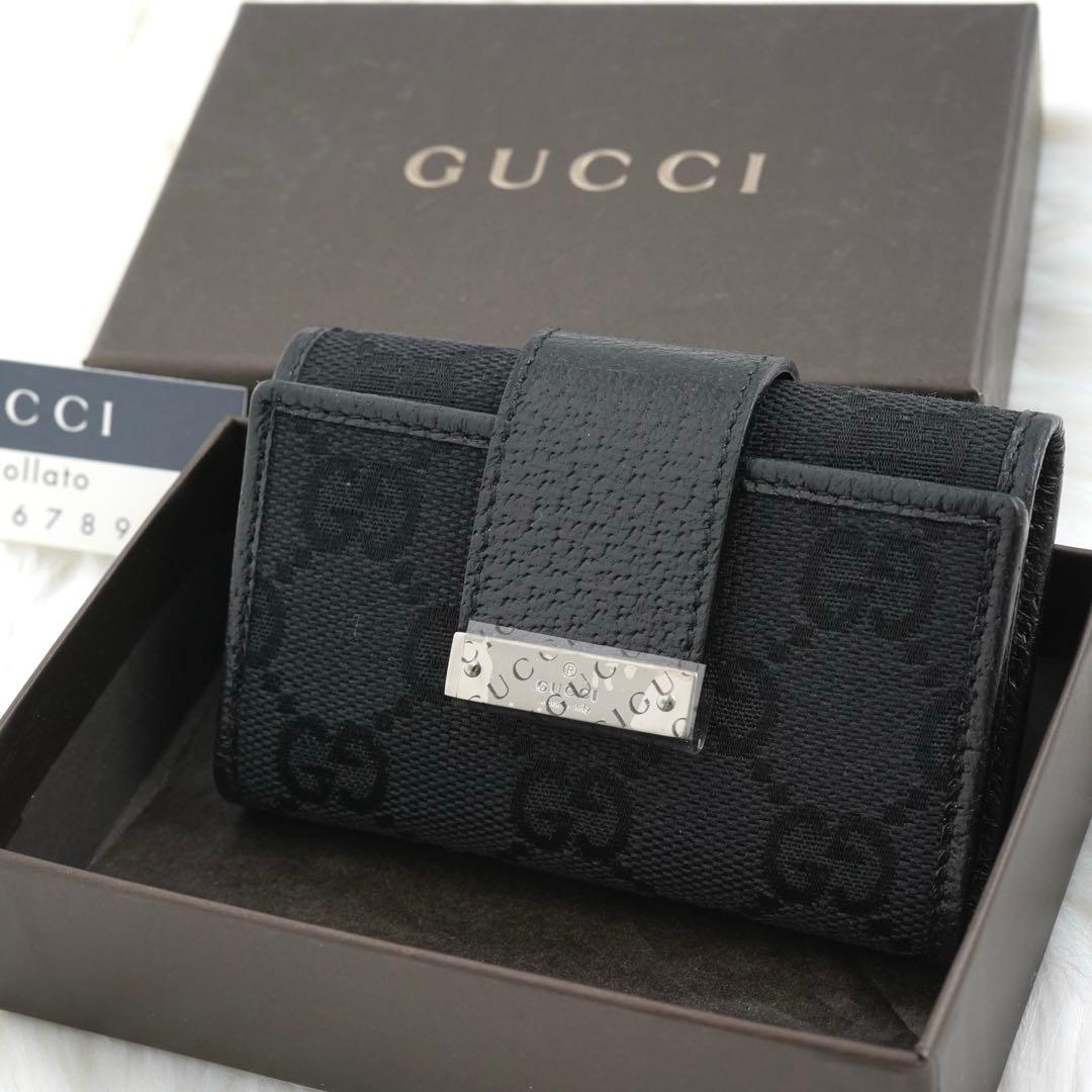 未使用品　箱付き　GUCCI グッチ　キーケース　GG柄　レザー×キャンバス　黒