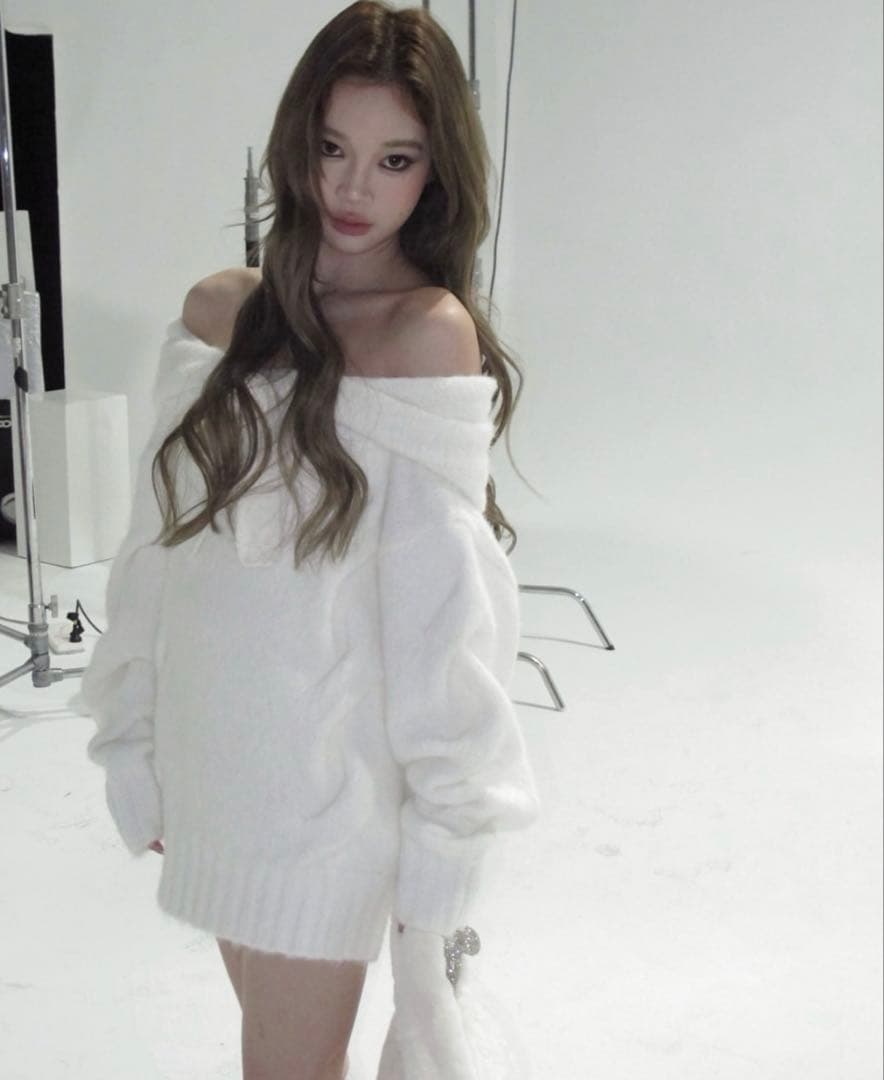 ワンピース andwang Ribbon Off-Shoulder Knit Set