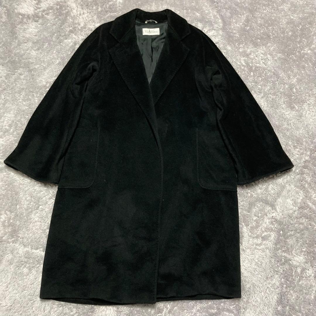 MaxMara マックスマーラ カシミヤ混チェスターコート ブラック　女優襟
