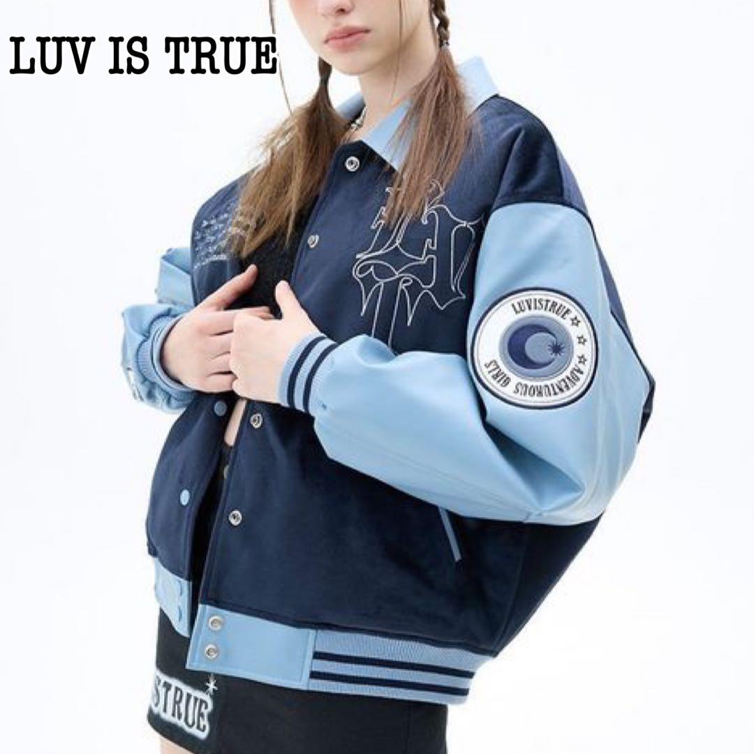 【美品★韓国】 LUV IS TRUE バーシティジャケット ネイビー
