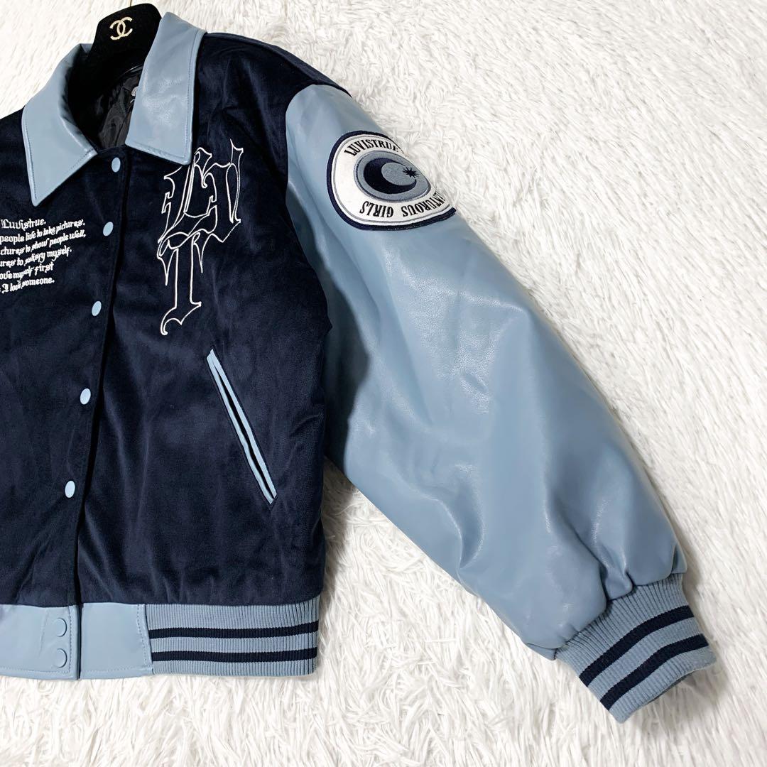 【美品★韓国】 LUV IS TRUE バーシティジャケット ネイビー