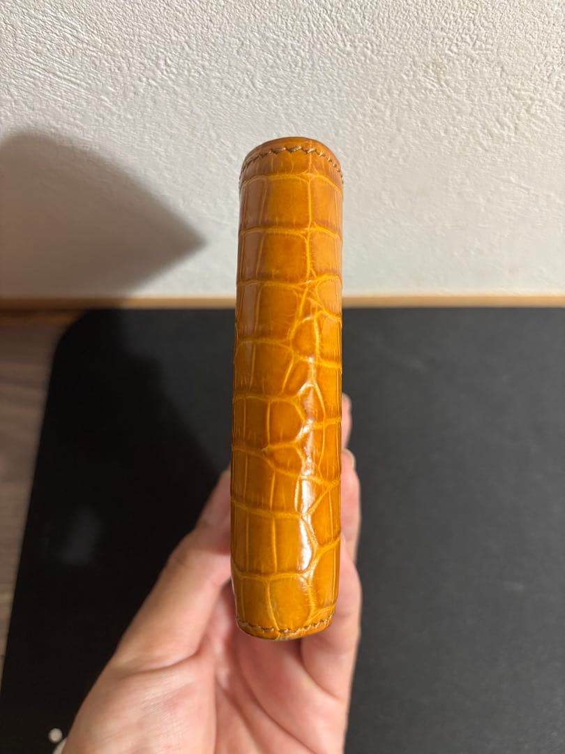 【万双】ミニ財布 クロコダイル キャメル