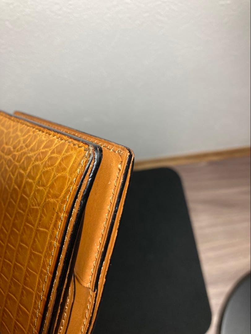 【万双】ミニ財布 クロコダイル キャメル