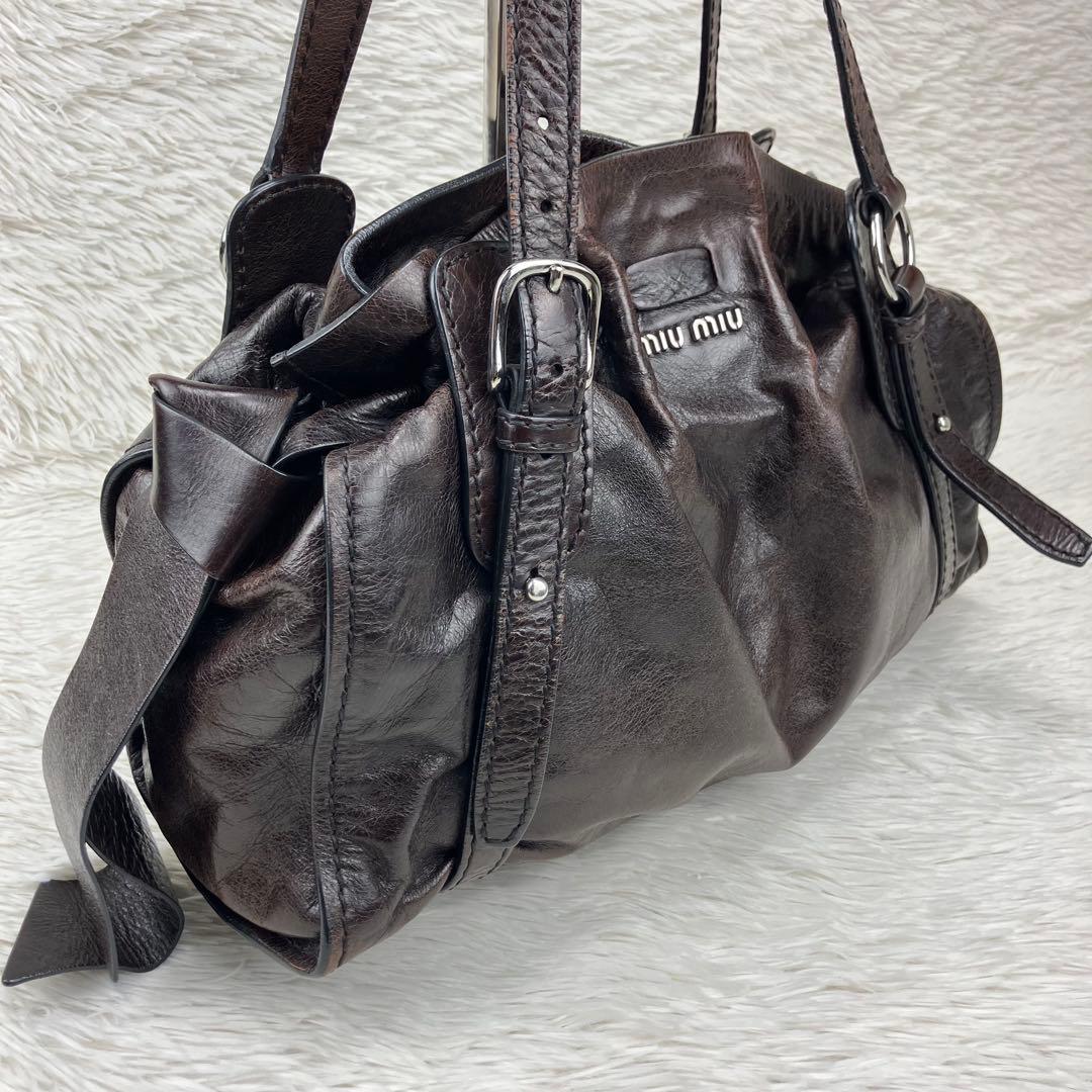 miu miu ミュウミュウ　サイドリボントートバッグ　ダークブラウン