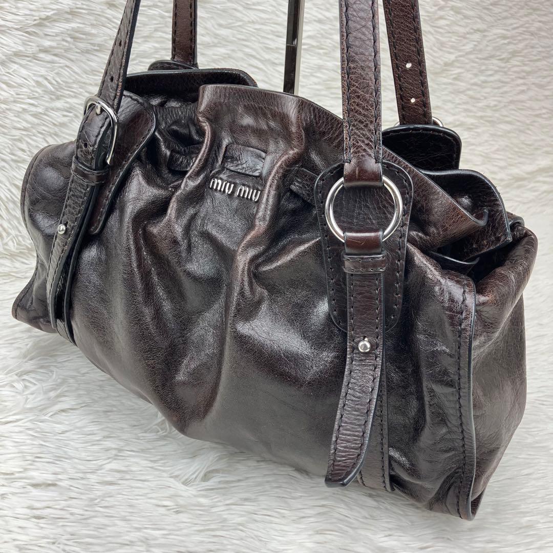miu miu ミュウミュウ　サイドリボントートバッグ　ダークブラウン