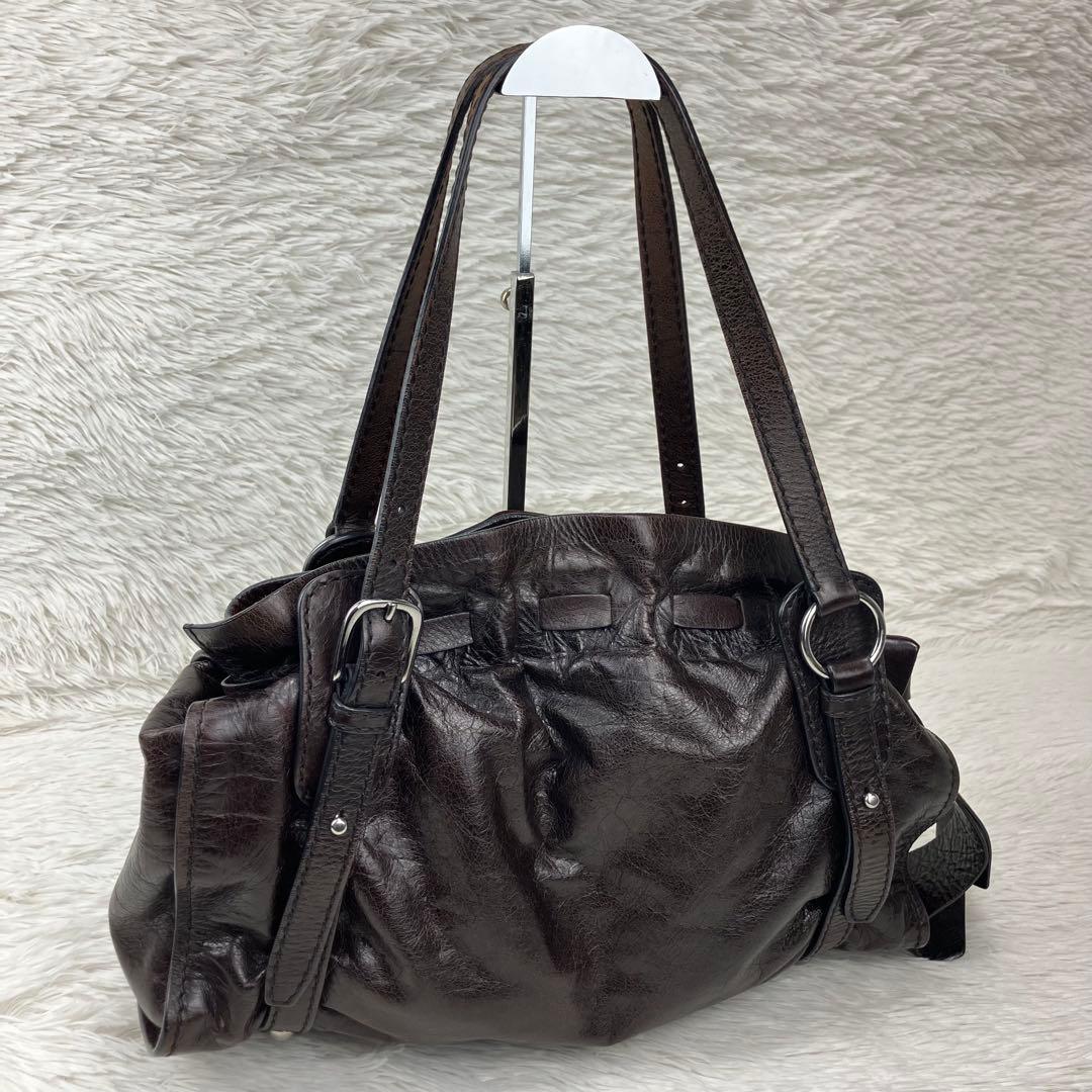 miu miu ミュウミュウ　サイドリボントートバッグ　ダークブラウン