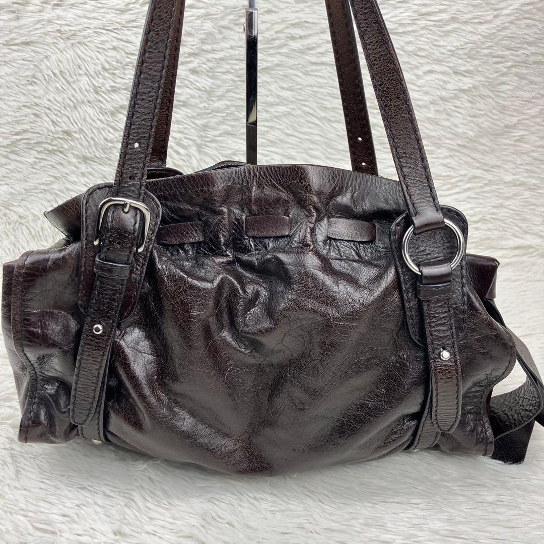 miu miu ミュウミュウ　サイドリボントートバッグ　ダークブラウン