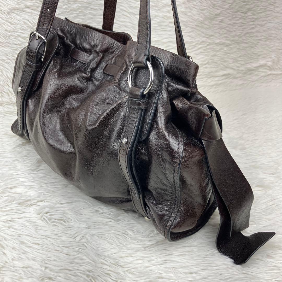 miu miu ミュウミュウ　サイドリボントートバッグ　ダークブラウン