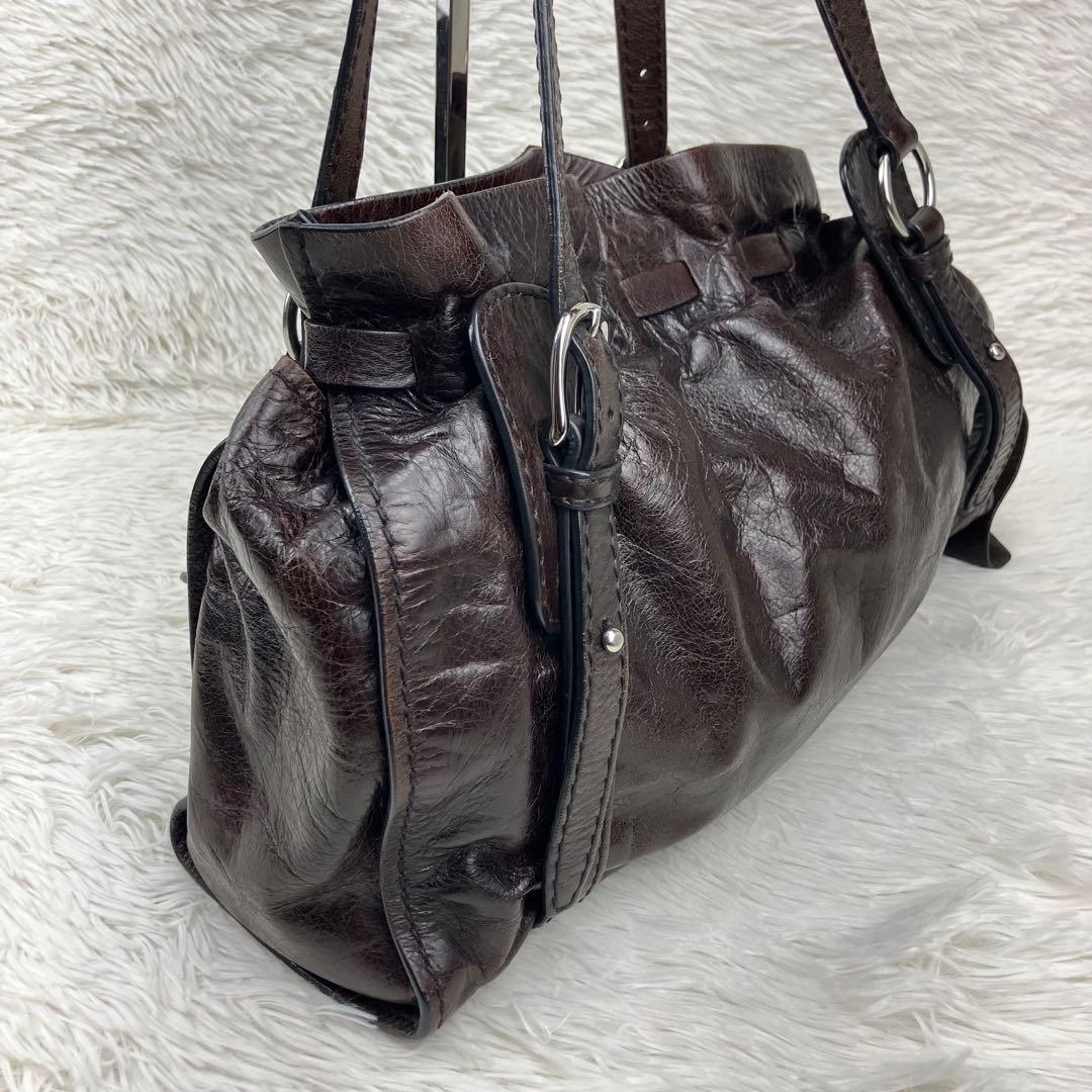 miu miu ミュウミュウ　サイドリボントートバッグ　ダークブラウン