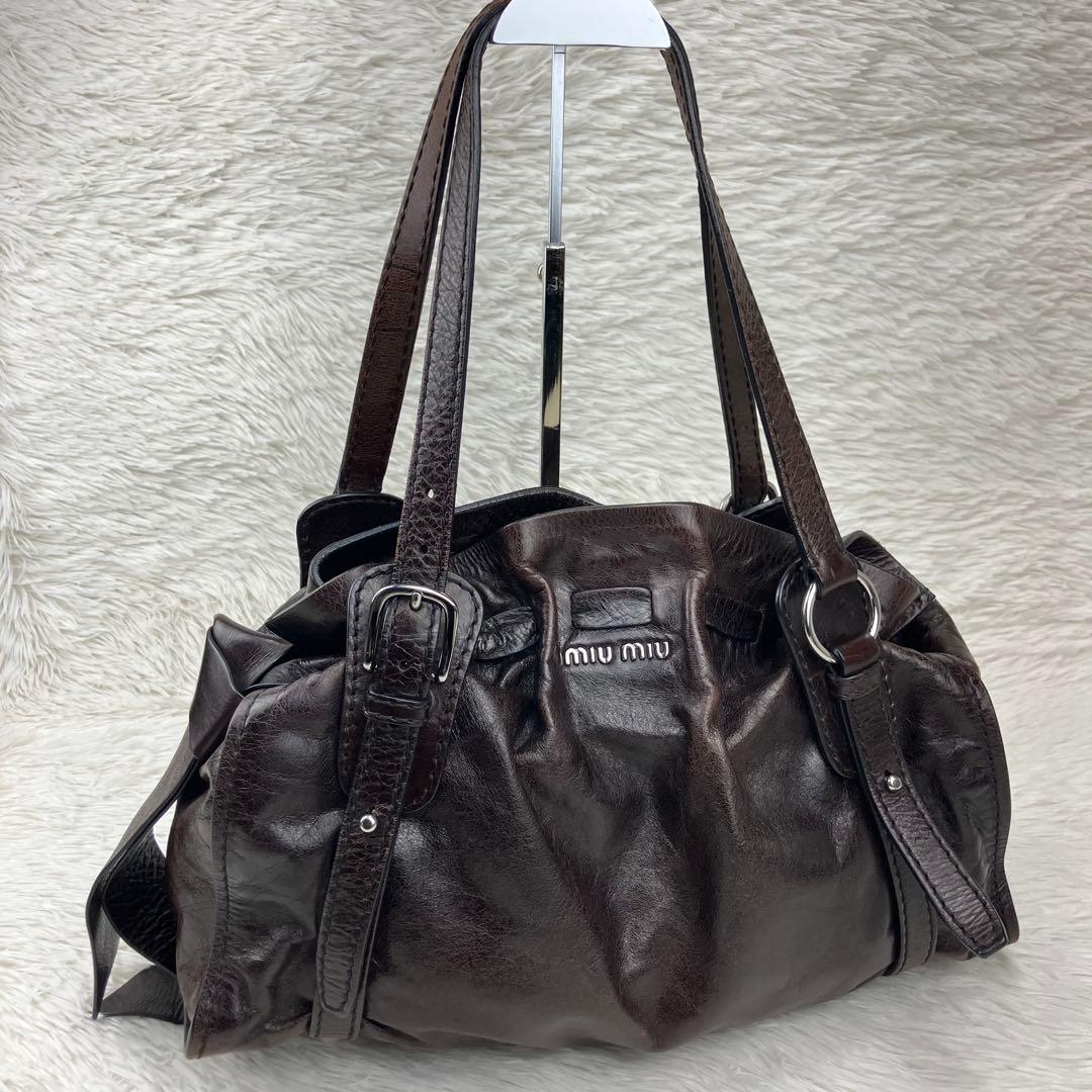 miu miu ミュウミュウ　サイドリボントートバッグ　ダークブラウン
