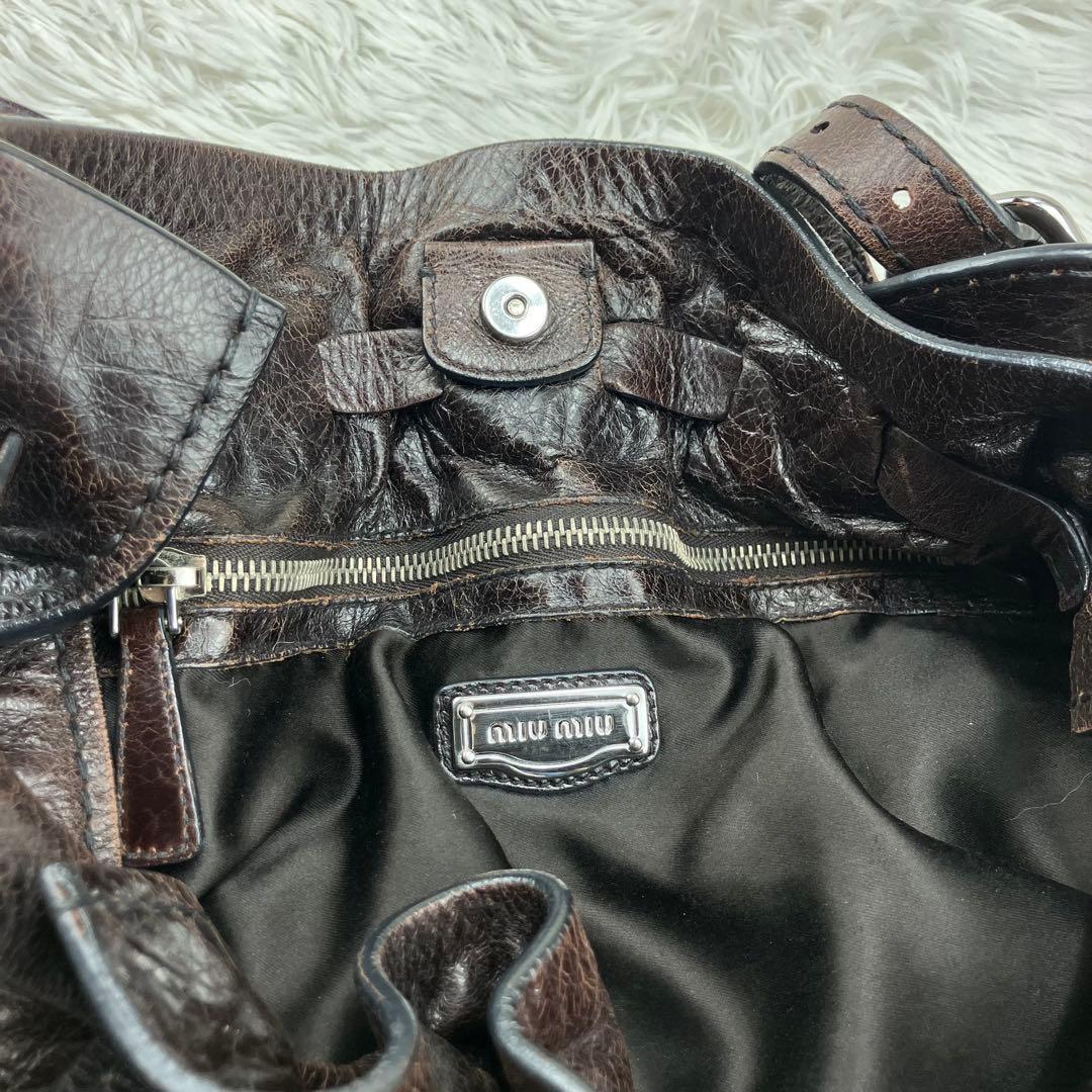 miu miu ミュウミュウ　サイドリボントートバッグ　ダークブラウン