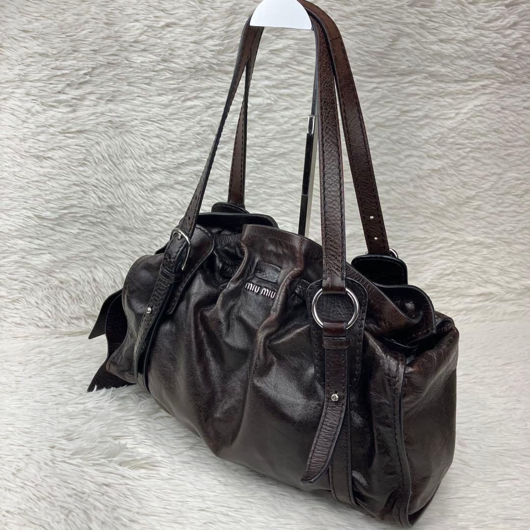 miu miu ミュウミュウ　サイドリボントートバッグ　ダークブラウン